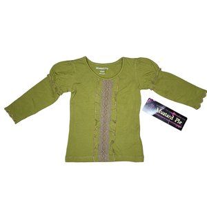 Mustard Pie NWT olive green poof shoulder lace detail long sleeve shirt SZ 24m